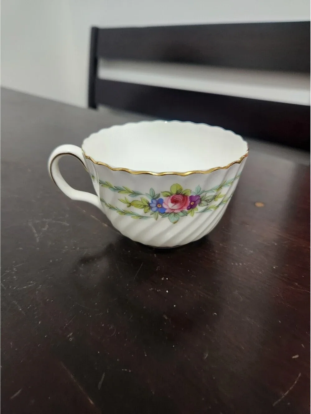 Mintons Chiltern Set Of 4 Floral Painted Porcelain Cup & Saucer Set, White/Gold